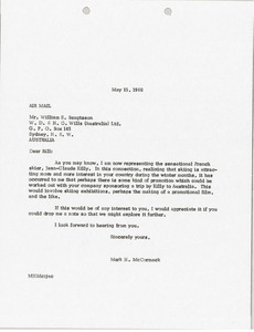 Letter from Mark H. McCormack to W. D. and H. O. Wills (Australia) Limited