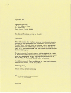 Letter from Mark H. McCormack to Seminole Golf Club