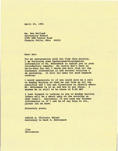 Letter from Judith A. Chilcote to Ann Weiland