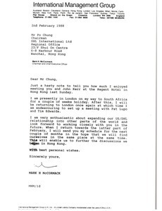 Letter from Mark H. McCormack to Po Chung