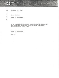 Memorandum from Mark H. McCormack to Juan Abraham