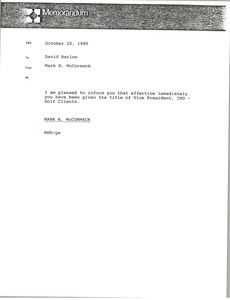 Memorandum from Mark H. McCormack to David Barlow