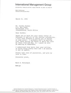 Letter from Mark H. McCormack to Gordon Forbes