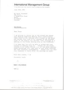 Letter from Mark H. McCormack to Peter Townsend