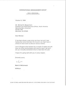 Letter from Mark H. McCormack to Michael N. Bassermann