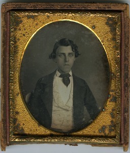 Rufus Porter Scott: half-length studio portrait as a young man wearing tie cravat and vest