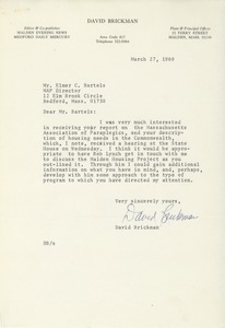 Letter from David Brickman to Elmer C. Bartels