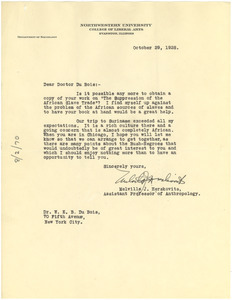 Letter from Melville J. Herskovits to W. E. B. Du Bois