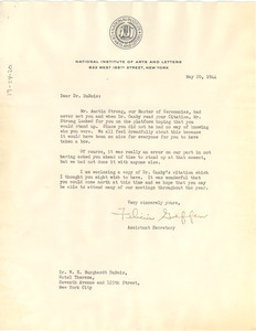 Letter from National Institute of Arts and Letters to W. E. B. Du Bois