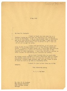 Letter from W. E. B. Du Bois to Chicago Defender