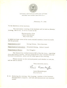 Circular letter from National Institute of Arts and Letters to W. E. B. Du Bois