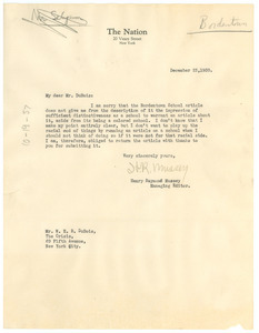 Letter from The Nation to W. E. B. Du Bois