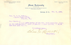 Letter from Charles F. Meserve to W. E. B. Du Bois