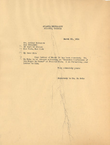 Letter from unidentified correspondent to Arthur Spingarn