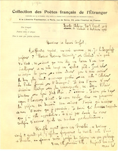 Letter from Georges Barral to W. E. B. Du Bois