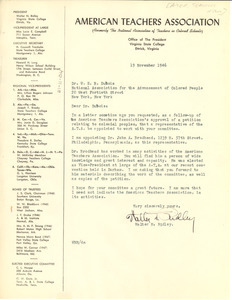 Letter from American Teachers Association to W. E. B. Du Bois