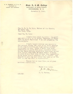Letter from Asa H. Gordon to W. E. B. Du Bois