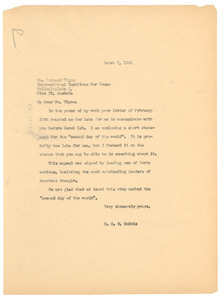 Letter from W. E. B. Du Bois to International Institute for Peace
