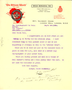 Letter from African World to W. E. B. Du Bois