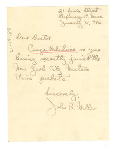 Letter from John B. Miller to W. E. B. Du Bois