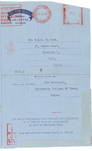Aerogramme from University College of Ghana to W. E. B. Du Bois