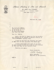 Letter from African Academy of Arts and Research to W. E. B. Du Bois