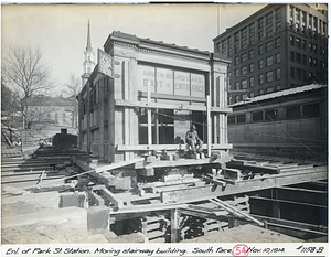 Park Street Station, moving stairway building, south face