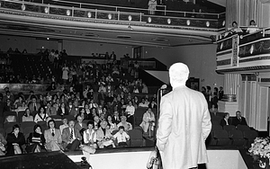 Mayor Kevin H. White with a crowd at Strand Theatre