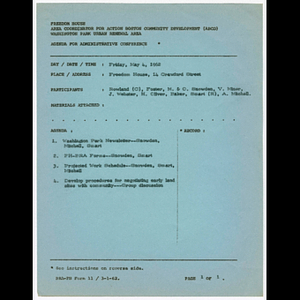 Agenda for administrative conference on May 4, 1962