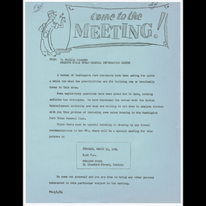 Memorandum from O. Phillip Snowden about meeting regarding building homes and sales housing on March 10, 1964