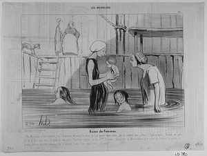 Bains de femmes. Oui Madame, c'est comme j'ai l'honneur de vous le dire, je l'ai porté onze mois, qu'on croyait que j'étais hydropique; Dirait-on que ça n'a que six ans, il tient de son père, Tambour major de la 6ème Légion, chantant la Marseillaise par cœur et buvant la goutte le matin comme un petit pompier. Oh! n'amour, baisez vot'mère tout de suite.