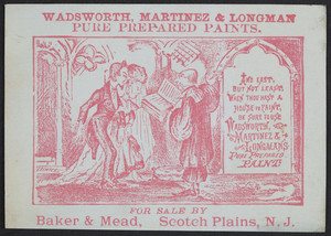 Trade card for Wadsworth, Martinez & Longman Pure Prepared Paints, New York, New York, undated