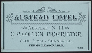 Trade card for the Alstead Hotel, Alstead, New Hampshire, undated