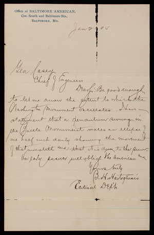 Benjamin Hartogensis to Thomas Lincoln Casey, January 21, 1895