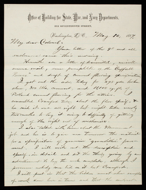 Bernard R. Green to Thomas Lincoln Casey, May 10, 1887