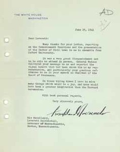 Letter from Franklin Roosevelt to Leverett Saltonstall, 25 June 1941