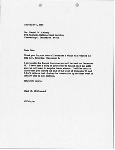 Letter from Mark H. McCormack to Daniel W. Oehmig