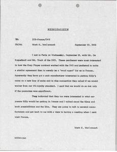 Memorandum from Mark H. McCormack concerning the Killy France file