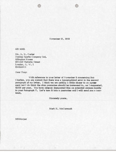 Letter from Mark H. McCormack to Anthony H. Carter