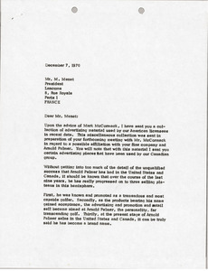 Letter from Jules Rosenthal to M. Menet