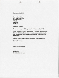 Letter from Mark H. McCormack to Julien Sledge