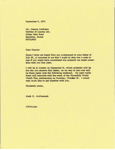 Letter from Mark H. McCormack to Dennis Mathews