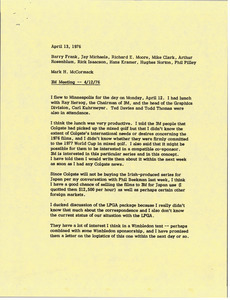 Memorandum from Mark H. McCormack to Barry Frank, Jay Michaels, Richard E. Moore, Mike Clark, Arthur Rosenblum, H. Richard Isaacson, Hans Kramer, Hughes Norton and Phil Pilley