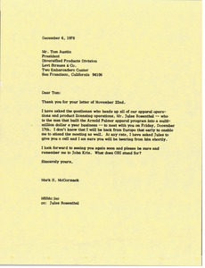 Letter from Mark H. McCormack to Tom Austin