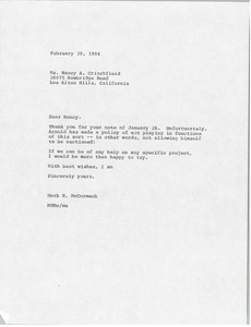 Letter from Mark H. McCormack to Nancy A. Critchfield