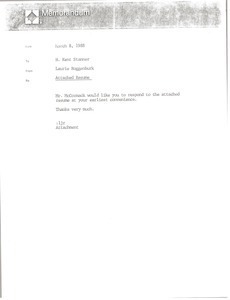 Memorandum from Laurie Roggeburk to H. Kent Stanner