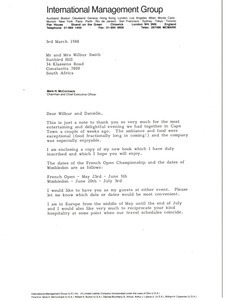 Letter from Mark H. McCormack to Mr. and Mrs. Wilbur Smith