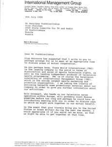 Letter from Mark H. McCormack to Henrikas Yushiavitshus