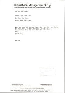 Fax from Mark H. McCormack to Cino Marchese