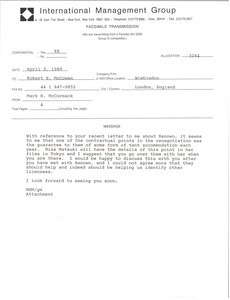 Fax from Mark H. McCormack to Robert E. McCowen